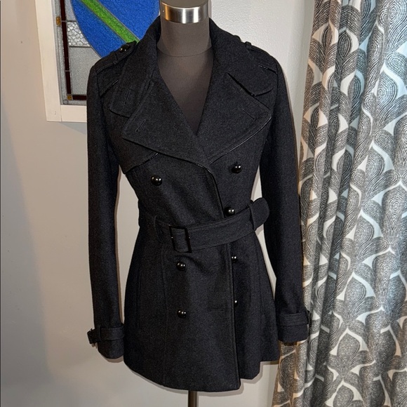 Miss Sixty Dark Grey Wool Blend Peplum Pea Coat - Picture 1 of 9